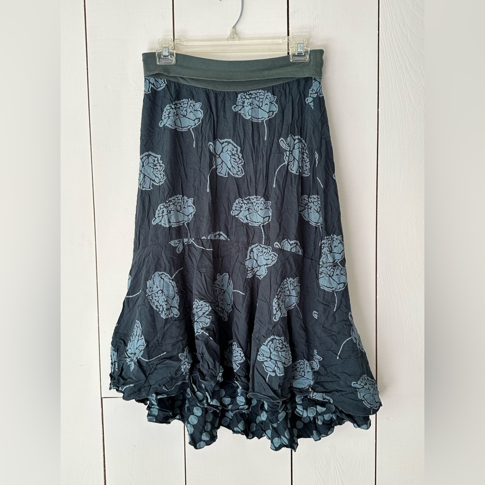 VTG 90s J.Jill Teal Blue Hi-Lo Floral Skirt Sz S Fairy Grunge
